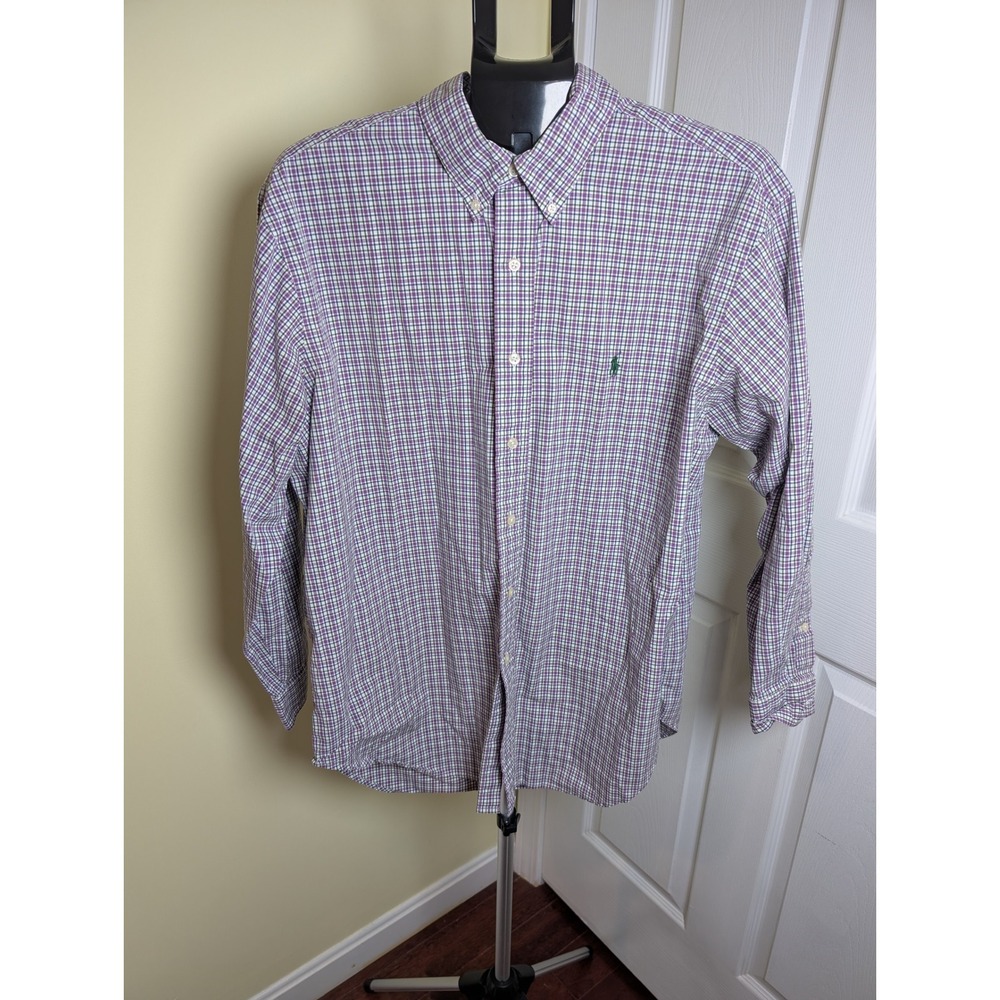 Ralph Lauren Button Down Mens 17 32/33 Purple Green Check Classic Fit Shirt